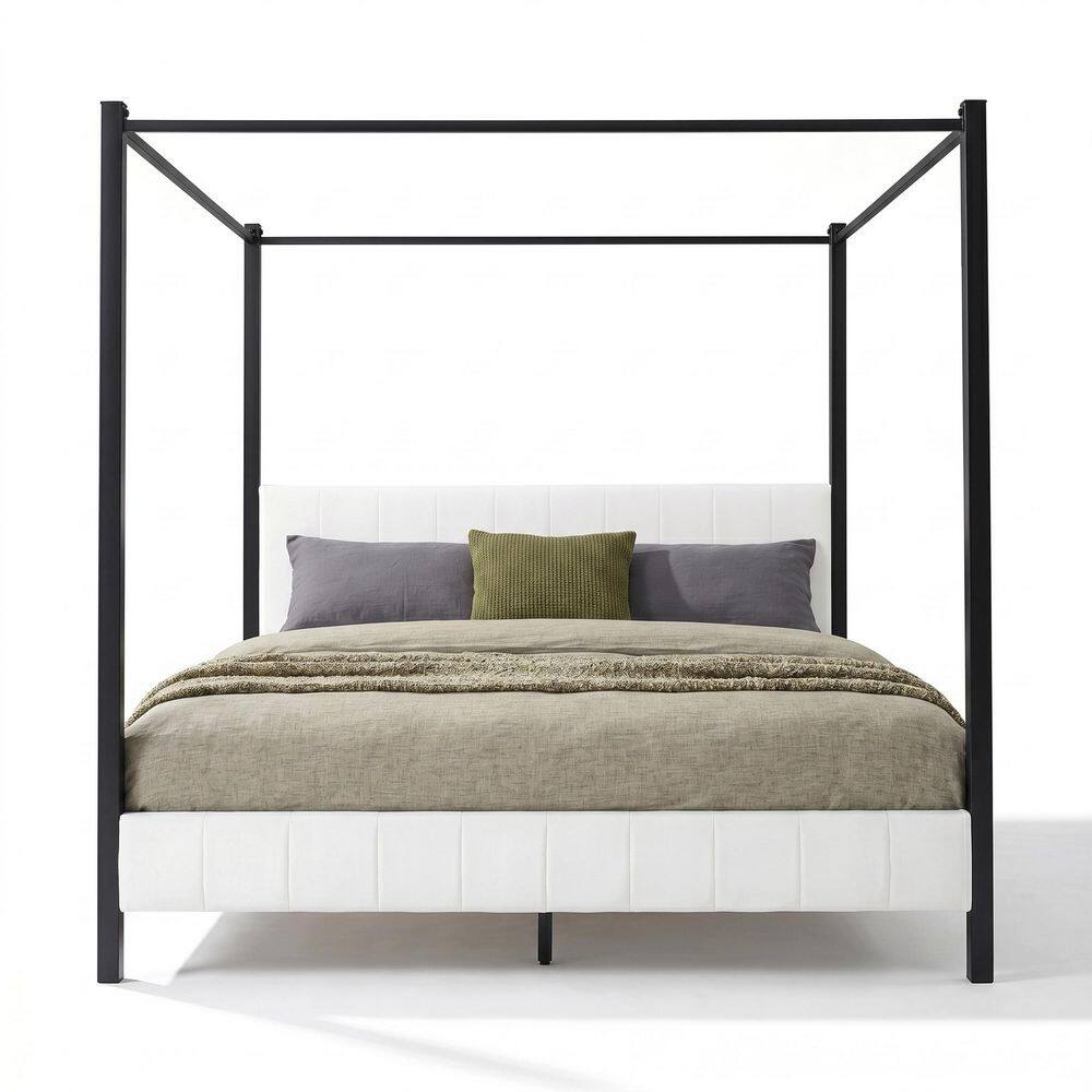 Cristin White Wood Frame California King Size Canopy Platform Bed with Channel-Tufted Upholstery Headboard price history on PriceWatchPro