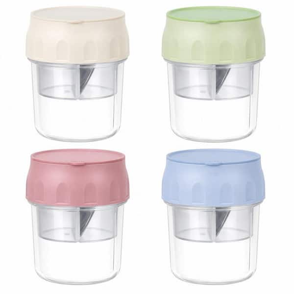 4-Pack 16 oz. Glass Mason Jar Food Storage Set with Lids, Spoons, Divided Compartments for Fruit, Nut, and Oatmeal, Blue
