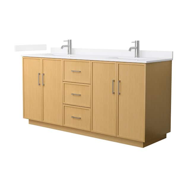 Wyndham Collection Elan TK 72 in. Double Freestanding Light Oak Bath Vanity with White Quartz Top (Assembled)