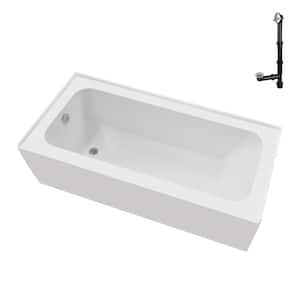 60 in. x 30 in. Soaking Acrylic Alcove Bathtub with Left Drain in Glossy White, External Drain in Polished Chrome