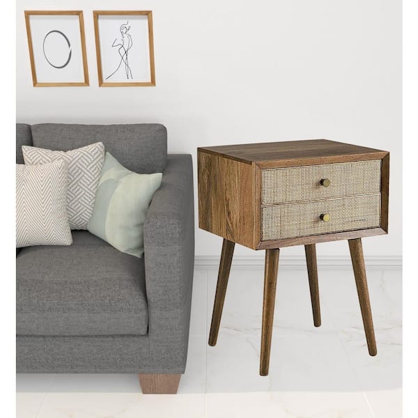 HomeRoots Charlie 18 in. Chestnut Square Wood End Table with Drawers