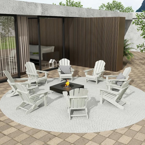 WESTIN OUTDOOR Addison Sand 8-Piece Plastic Folding Outdoor Patio Fade Resistant Adirondack Conversation Chair Set