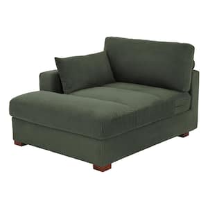 Modern Left Armrest Green Corduroy Fabric Upholstered Tufted Chaise Longue with Wood Frame and 1-Pillow