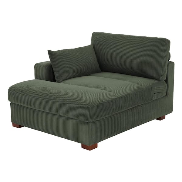 Uixe Modern Left Arm Facing Green Corduroy Polyester Upholstered Tufted Chaise Lounge with Wood Frame and 1-Pillow