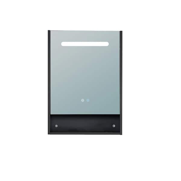 Maincraft 21 in. W x 30 in. H Medium Rectangular Black Wood Recessed/Surface Mount Medicine Cabinet with Mirror and LED Light