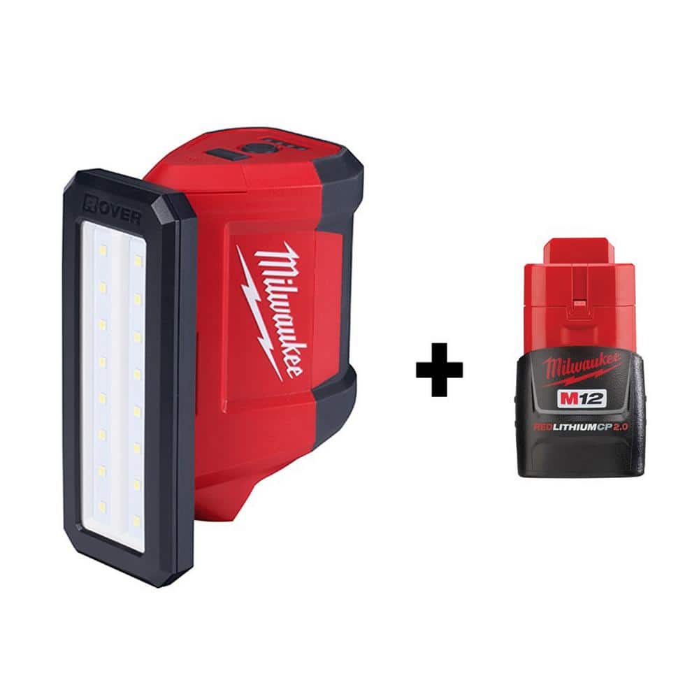 Milwaukee M12 ROVER 12-Volt Lithium-Ion Service and Repair 700 Lumens Flood  Light with USB Charging with 2.0Ah Battery 2367-20-48-11-2420 The Home  Depot