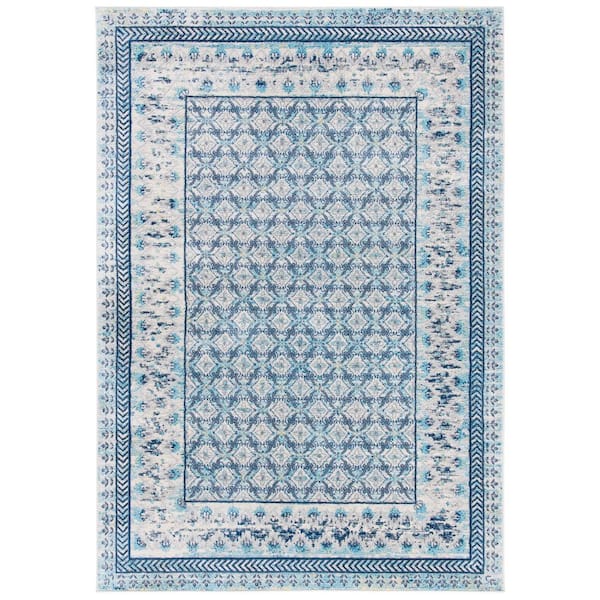 Brentwood 3 ft. x 5 ft. Ivory/Aqua Multi-Border Geometric Area Rug