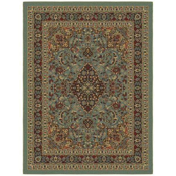 Ottohome Collection Non-Slip Rubberback Medallion Oriental 5x7 Indoor Area Rug, 5 ft. x 6 ft. 6 in., Dark Seafoam Green