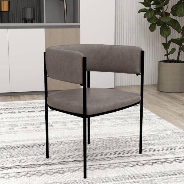 Leisuremod Dining Chair Upholstered in Leather with Open Back Design and Powder-Coated Iron Frame Cyril Collection in Charcoal