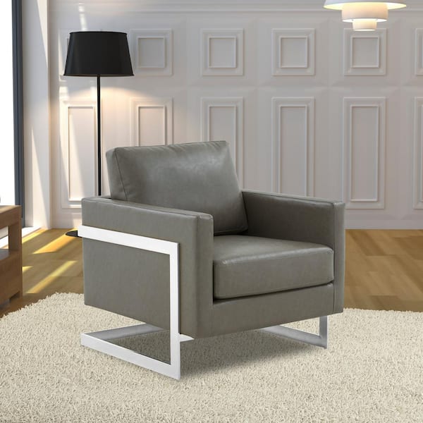 Leisuremod Lincoln Accent Chair Upholstered in Leather Modern
