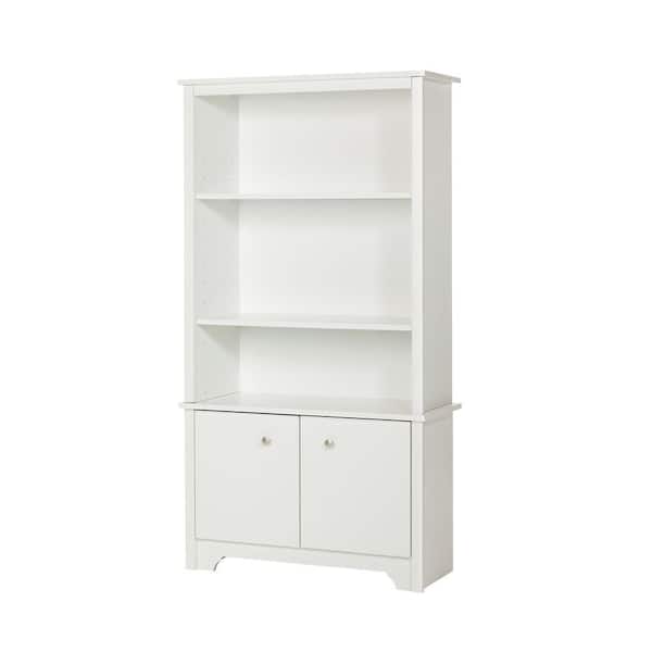 South Shore 61.13 in. Pure White Faux Wood 3-shelf Standard Bookcase with Doors