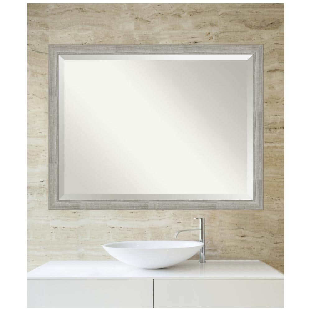 Rustic Greywash Woodgrain Rectangular Bathroom Vanity Mirror