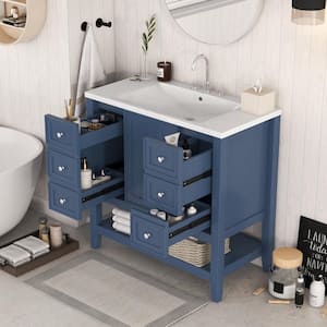 36 in. W x 18 in. D x 34 in. H Single Sink Bath Vanity in Blue with White Ceramic Top