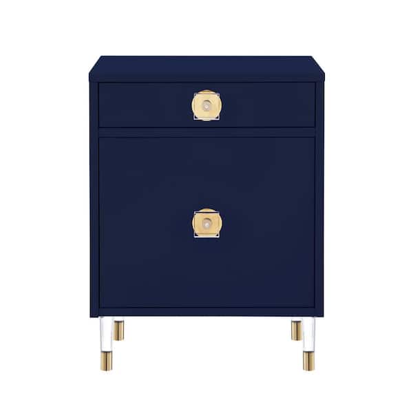 Nicole Miller Margussi Modern Dark Navy End Table Acrylic Knob/Leg Nightstand