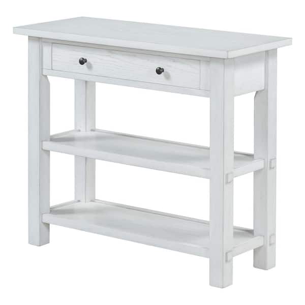 Unbranded Retro Console Table with Drawer and Two Sturdy Shelves for Entryway, Living Room in Antique White