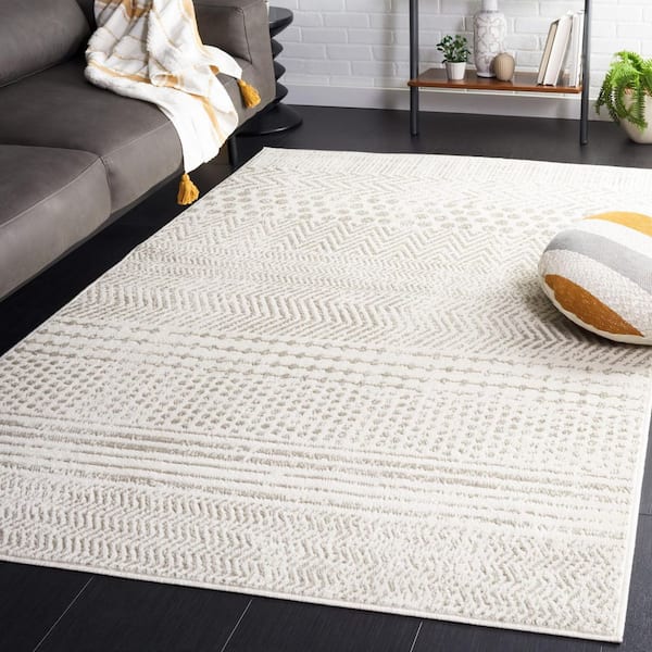 Pyramid 4 ft. x 4 ft. Ivory/Gray Dots Chevron Striped Square Area Rug
