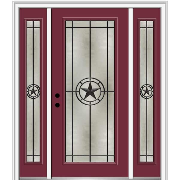 MMI Door Elegant Star 64.5 in. x 81.75 in. Full Lite Decorative Glass Burgundy Painted Fiberglass Prehung Front Door