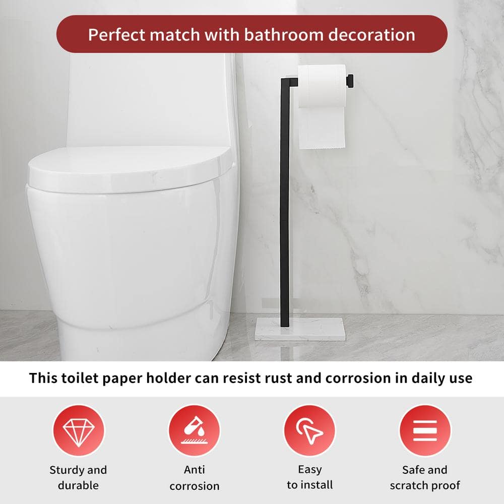 Matte Black Freestanding Toilet Paper Holder with Marble Base