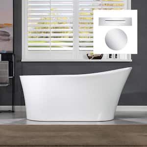 Sona 67 in. Acrylic FlatBottom Single Slipper Bathtub with Chrome Overflow and Drain Included in White