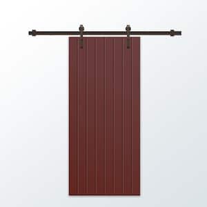 30 in. x 80 in. Maroon Stained Composite MDF Paneled Interior Sliding Barn Door with Hardware Kit