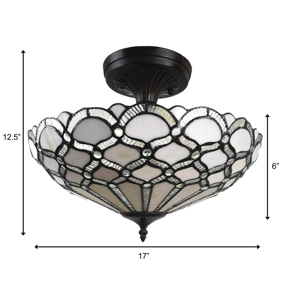 Amora 17" Wide Classic Tiffany-Style Ceiling Fixture with Stained Glass
