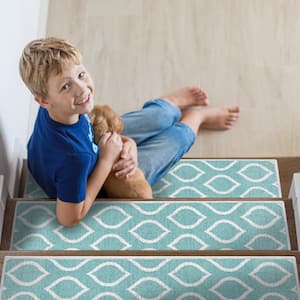 Drop Teal 9 in. x 28 in. Cotton Carpet Stair Tread Cover (Set of 7)