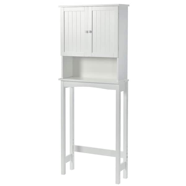 Hooseng Neyymarr 23.6 in. W x 62.2 in. H x 8.8 in. D White MDF Over-the-Toilet Storage with 2 Doors and Adjustable Shelf