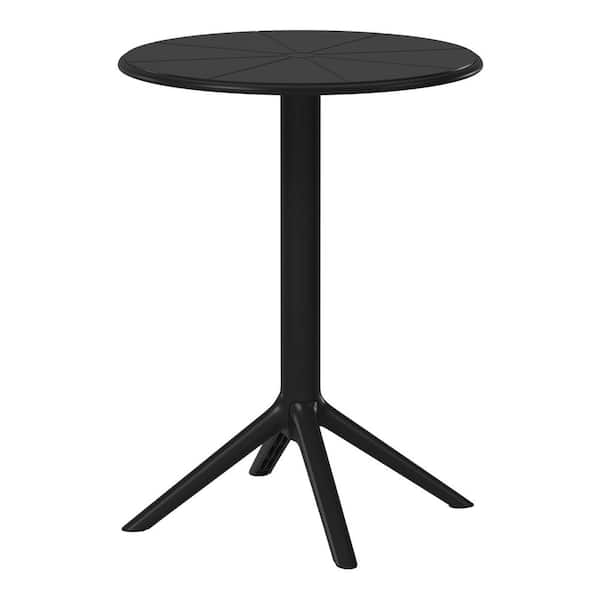 Frond&Form Modern Outdoor 23.5" Round Pedestal Base Poly Plastic Patio Bistro Dining Table, Black