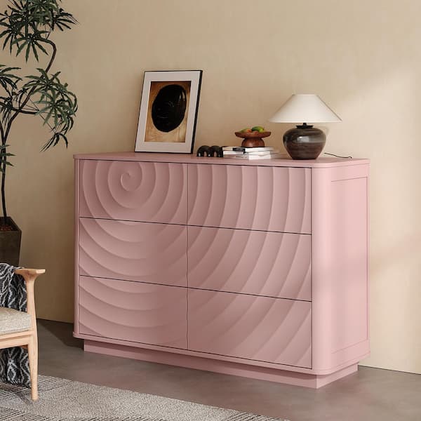 GDFSTUDIO Pink 6-Drawer 47.2 in. W Chest of Drawers with Handle Free ...