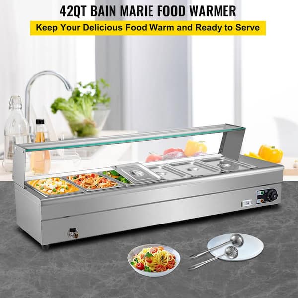 VEVOR 2-Pan Commercial Food Warmer 1200-Watt 6 in. Deep Stainless