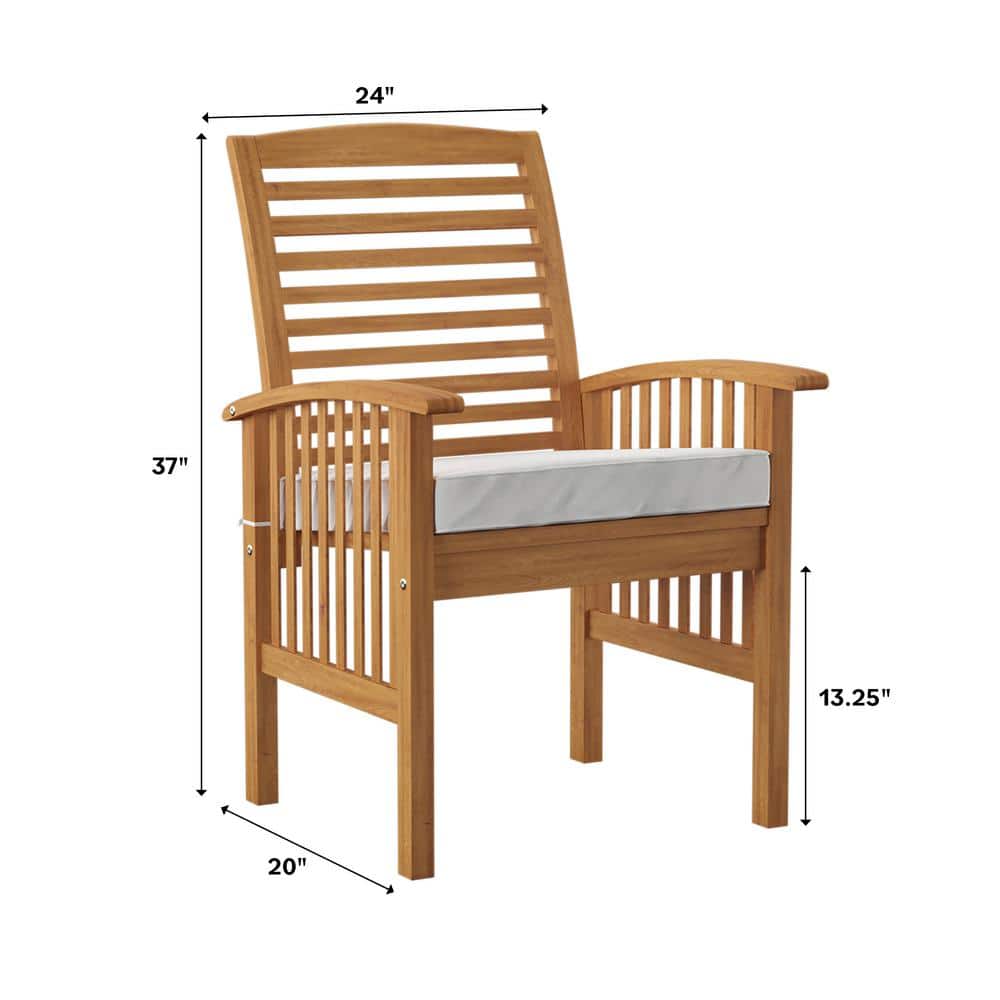 Dark Brown Acacia Wood Patio Chairs with Beige Cushions - Set of 2
