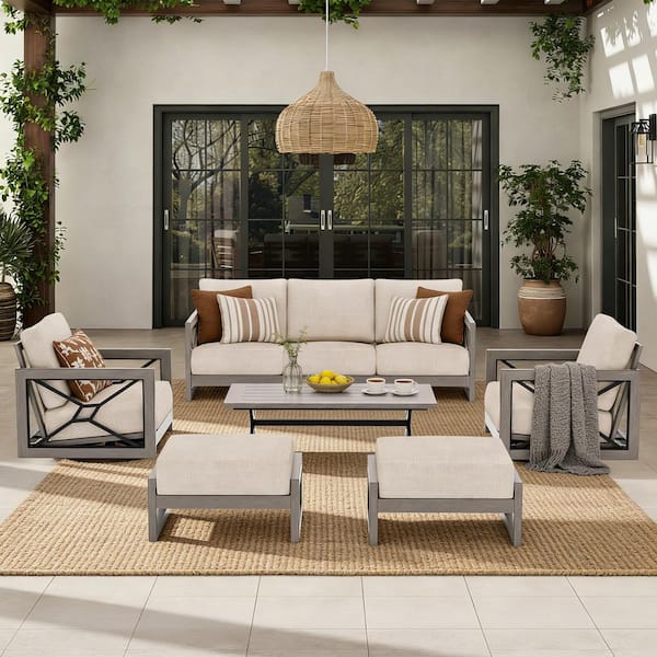 Marindo 6-Piece Swivel Aluminum Outdoor Conversation Set with Cushions
