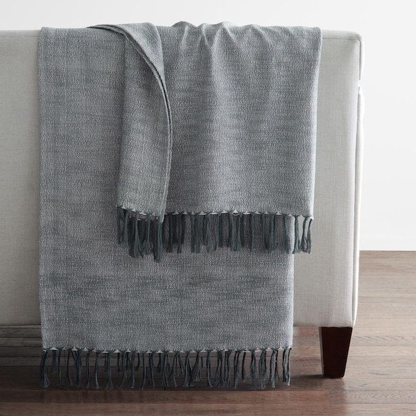 The Company Store Company Cotton Yarn-Dyed Fringe Blue Throw