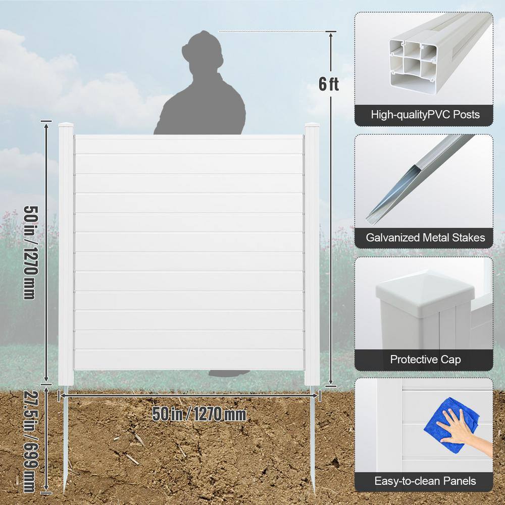 White 50" x 50" Vinyl Outdoor Privacy Screen with Metal Stakes
