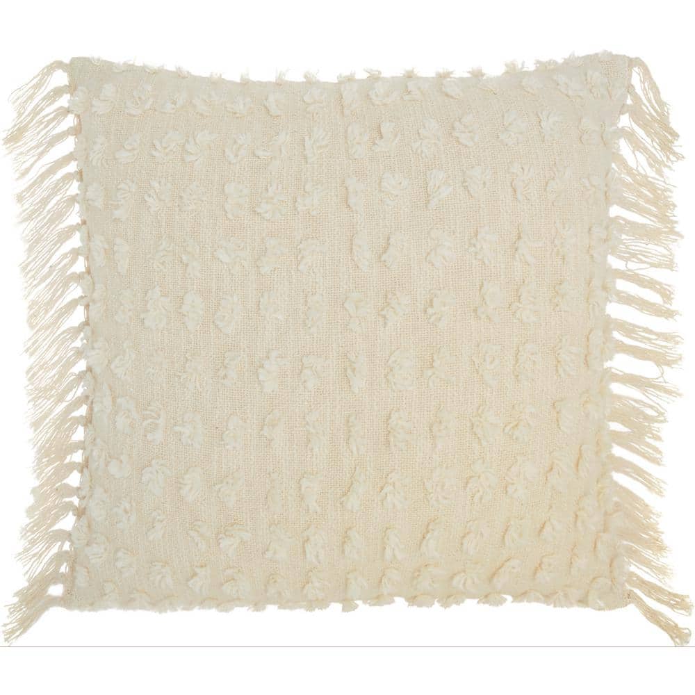 20"x20" Oversize Life Styles Cut Fray Texture Square Throw Pillow Cream - Mina Victory: Mid-Century Modern, Indoor Cotton Pillow with Zipper