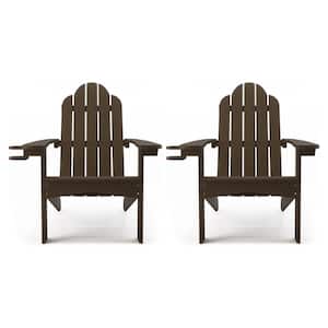 Classic Plastic All-Weather Weather Resistant With Cup Holder Outdoor Patio Adirondack Chair in Coffee Brown(Set of 2)