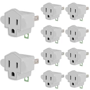 15 Amp Grounded 3-to-2 Prong Adapter with Fireproof, White (10-Pack)