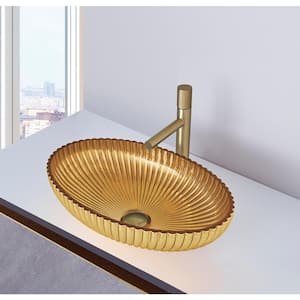 Lucine 21 in. Modern Gold Tempered Glass Crystal Oval Vessel Sink