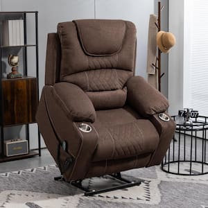 Enhanced Exclusive Oversized Chenille Recliner Chair with Massage, Heating and 2-Cup Holder Coffee (Dual Okin Motor)