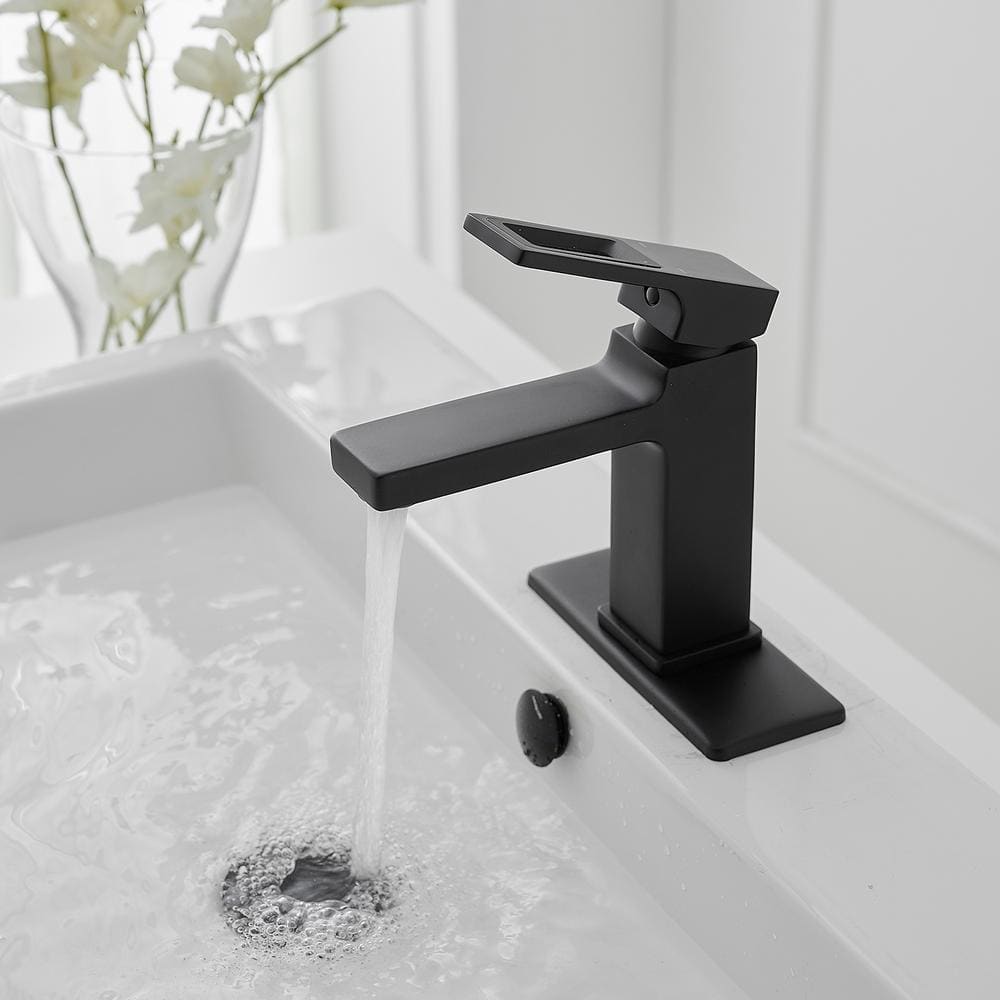 Matte Black Single-Handle Bathroom Faucet with Drain Assembly