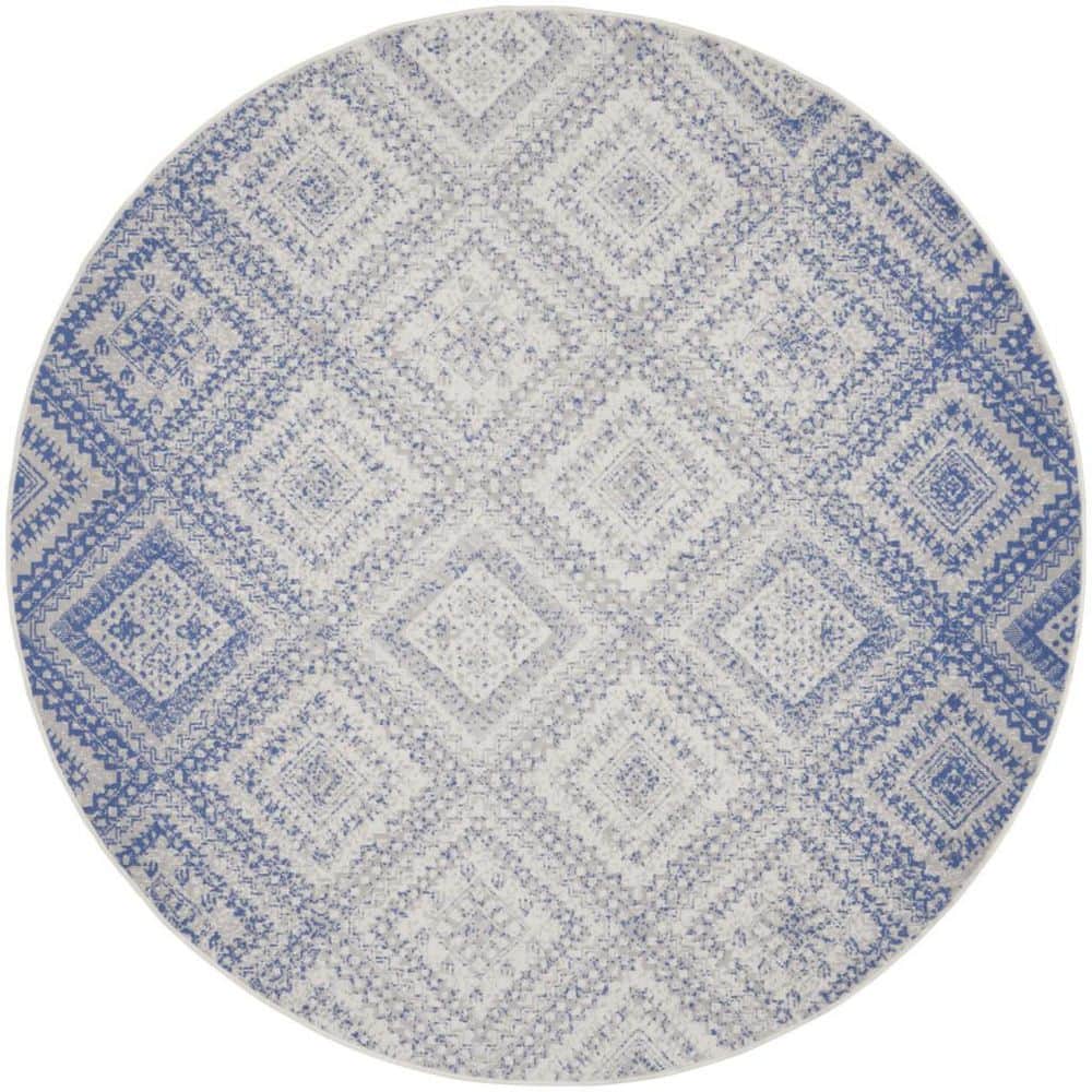 8' Round Blue Geometric WashableArea RugRunner Rug price history on PriceWatchPro