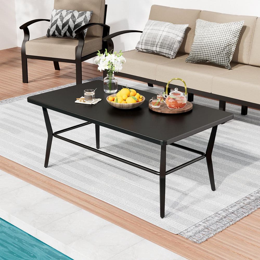 Zerpod 47. 2in Black Iron Rectangular Patio Coffee Table Outdoor