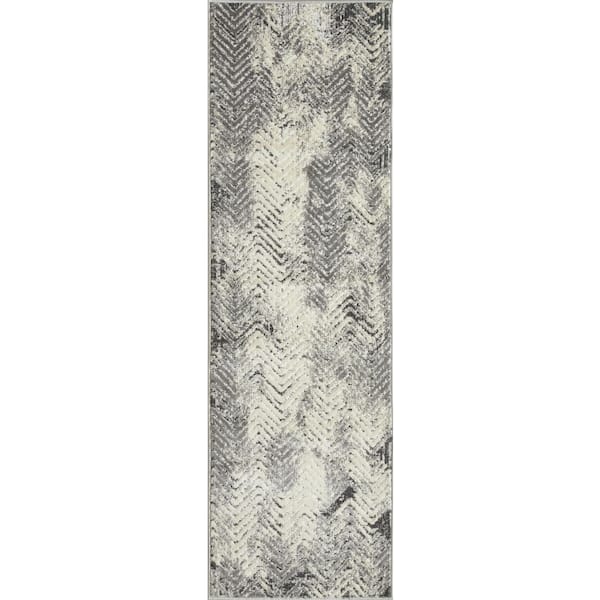 LOOMAKNOTI Aysal Armelar Cream/Gray 2 ft. x 6 ft. 7 in. Geometric Polypropylene Indoor Area Rug