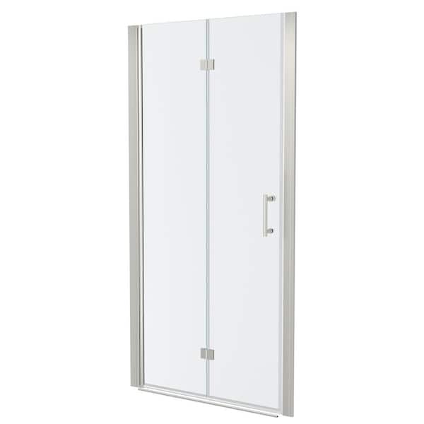 34 to 35.38 in. W x 72 in. H Bifold Semi-Frameless Shower Door in Nickel Finish with Clear Glass
