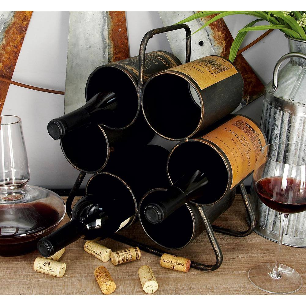 Black Industrial Metal 6-Bottle Tabletop Wine Rack