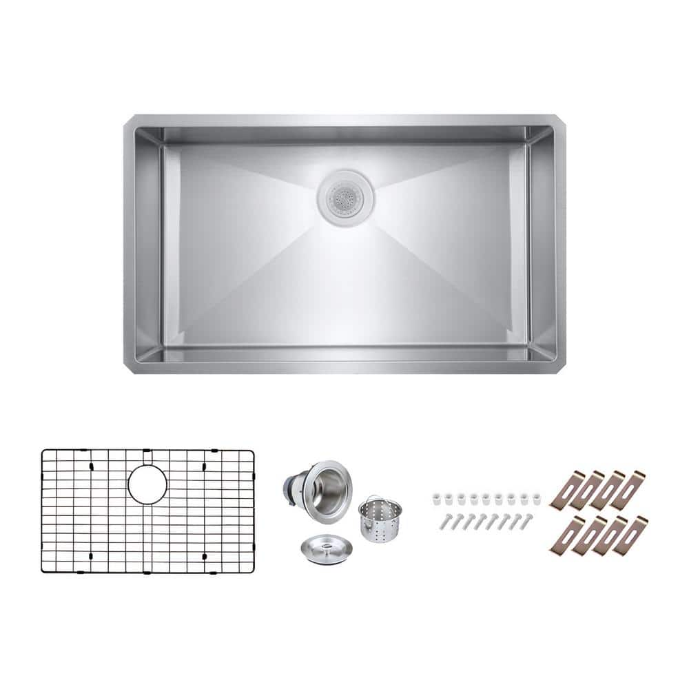 Bryn Stainless Steel 16- Gauge 30 in. Single Bowl Undermount Kitchen Sink with Bottom Grid and Drain -  PELHAM & WHITE, PWS106