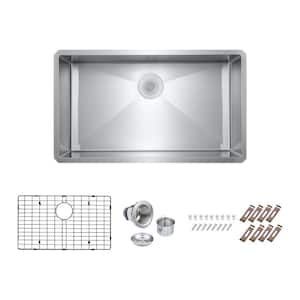 Bryn Stainless Steel 16- Gauge 30 in. Single Bowl Undermount Kitchen Sink with Bottom Grid and Drain