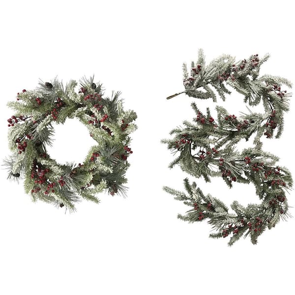 Fraser Hill Farm 25 in. Artificial Christmas Wreath with Garland, Pinecones and Berries