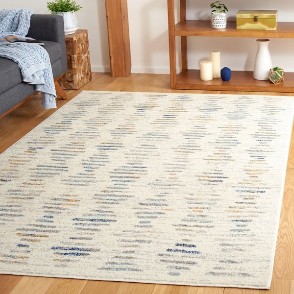 Tulum 4 ft. x 6 ft. Beige/Gray Blue Chevron Striped Area Rug