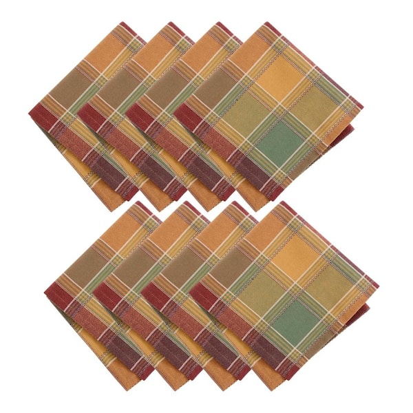 Threadmade Home Autumn Acres Plaid Napkins, Set of 8, Multicolor - 17"W x 17"L
